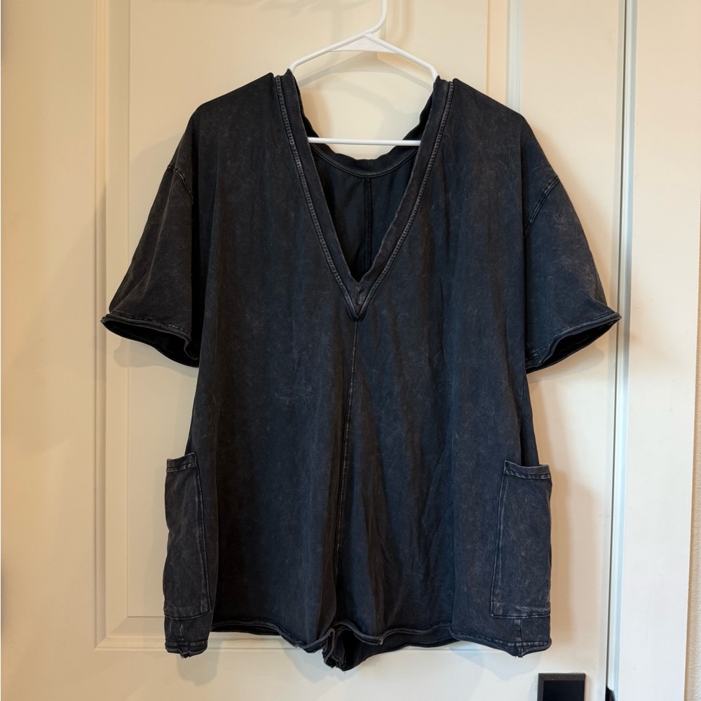 FP Movement by Free People Charcoal V-Neck Romper